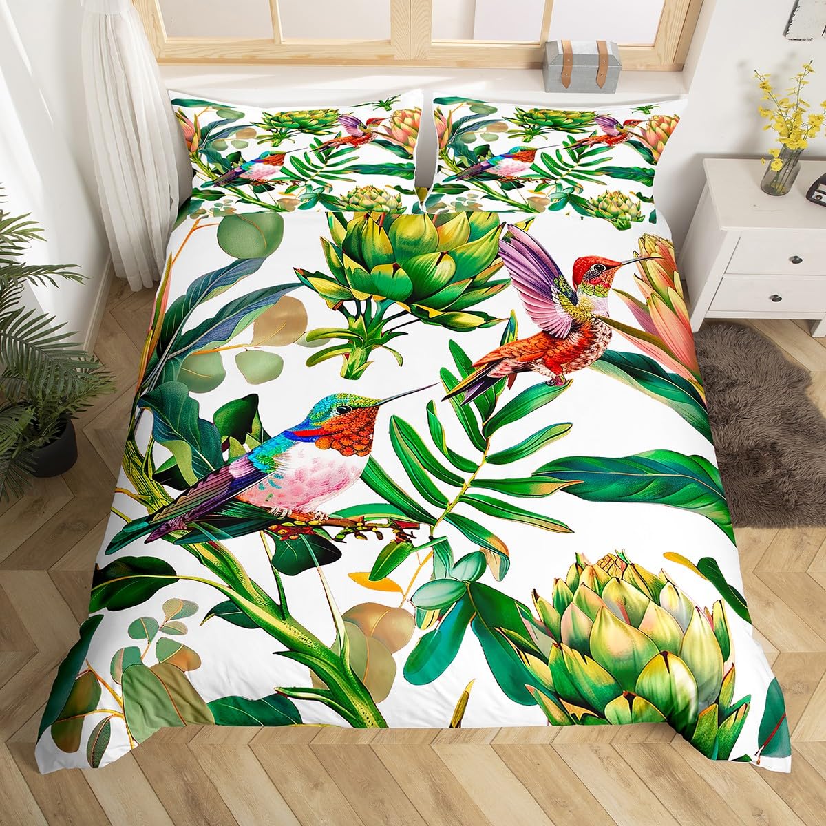 Aesthetic Floral Duvet Cover - Set Sprei Burung Kolibri Mewah Motif