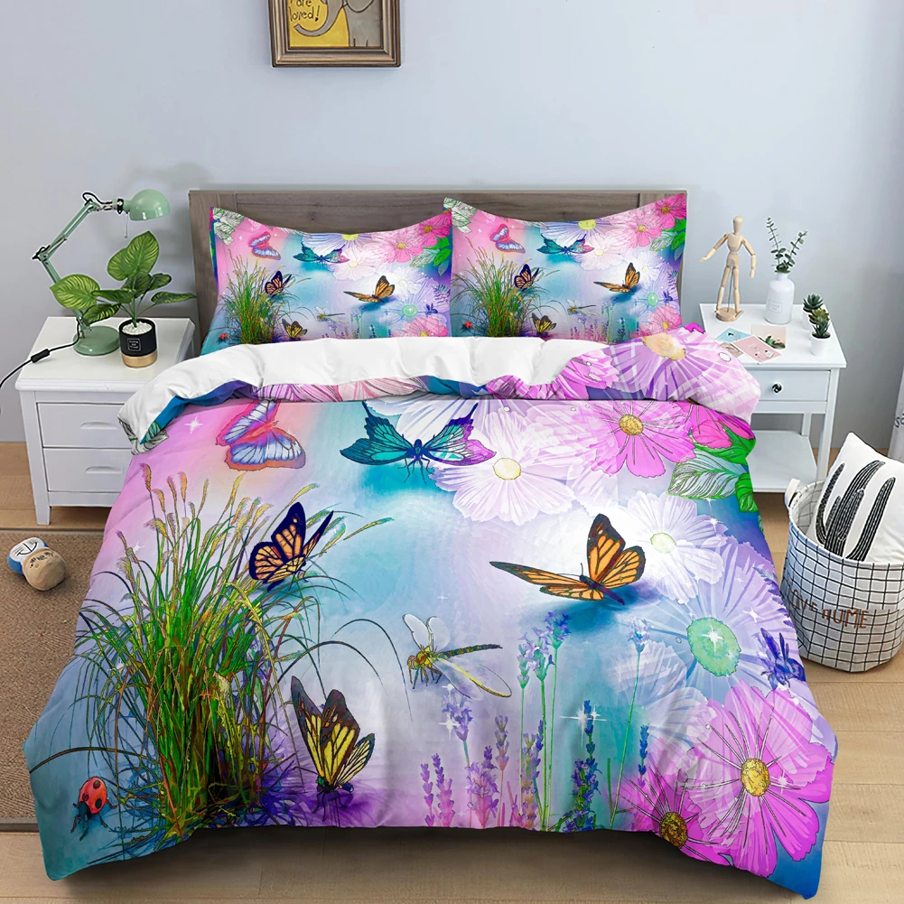 Duvet Cover Sets With Zipper - Set Seprai Kupu-kupu Penutup Selimut Penutup