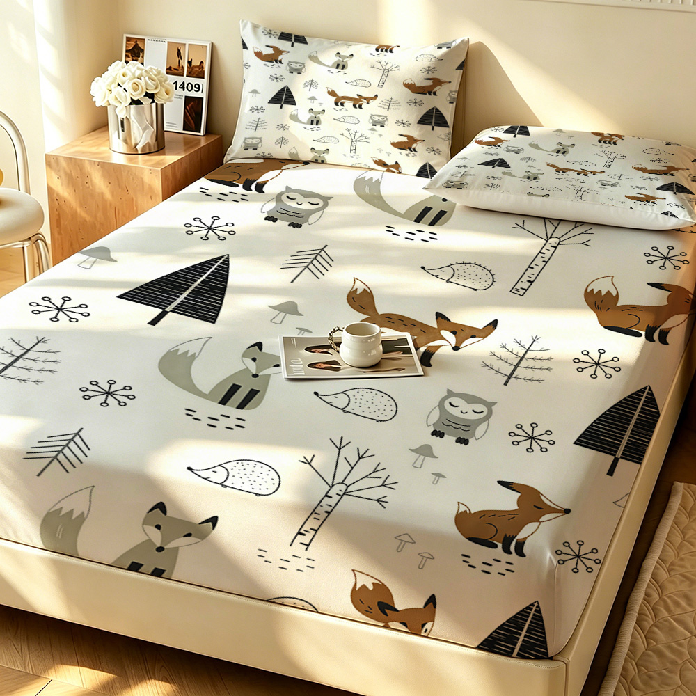 Fitted Bed Sheets Deep Pocket - Set Sprei 3 Potong Forest Fox