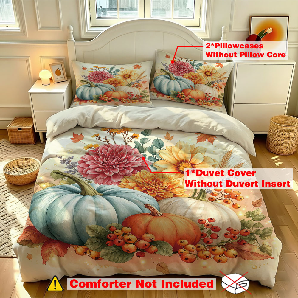 Aesthetic Floral Duvet Cover - Set Sprei 3Pcs Motif Bunga Labu