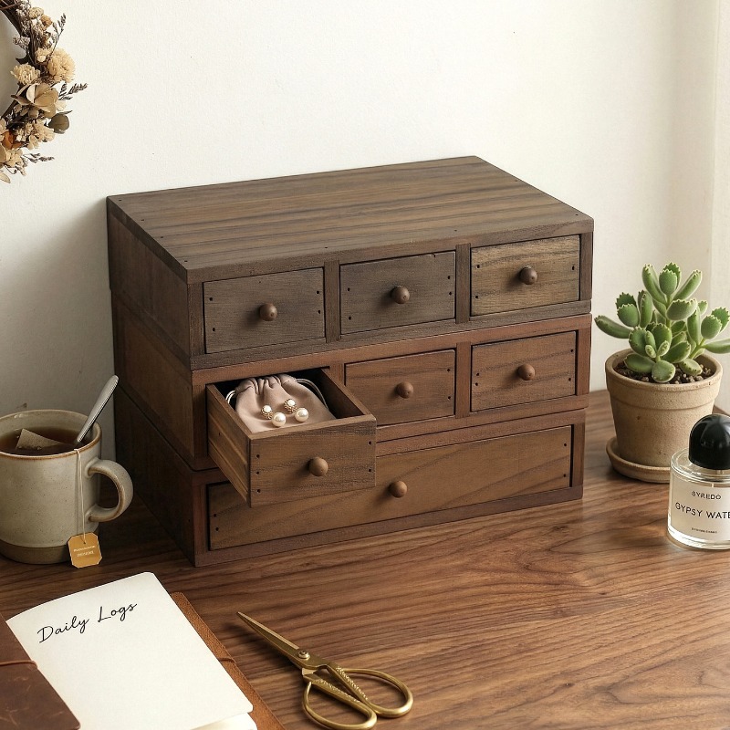 Storage & Organization - Kotak Penyimpanan Desktop Kayu Rak Peninggi