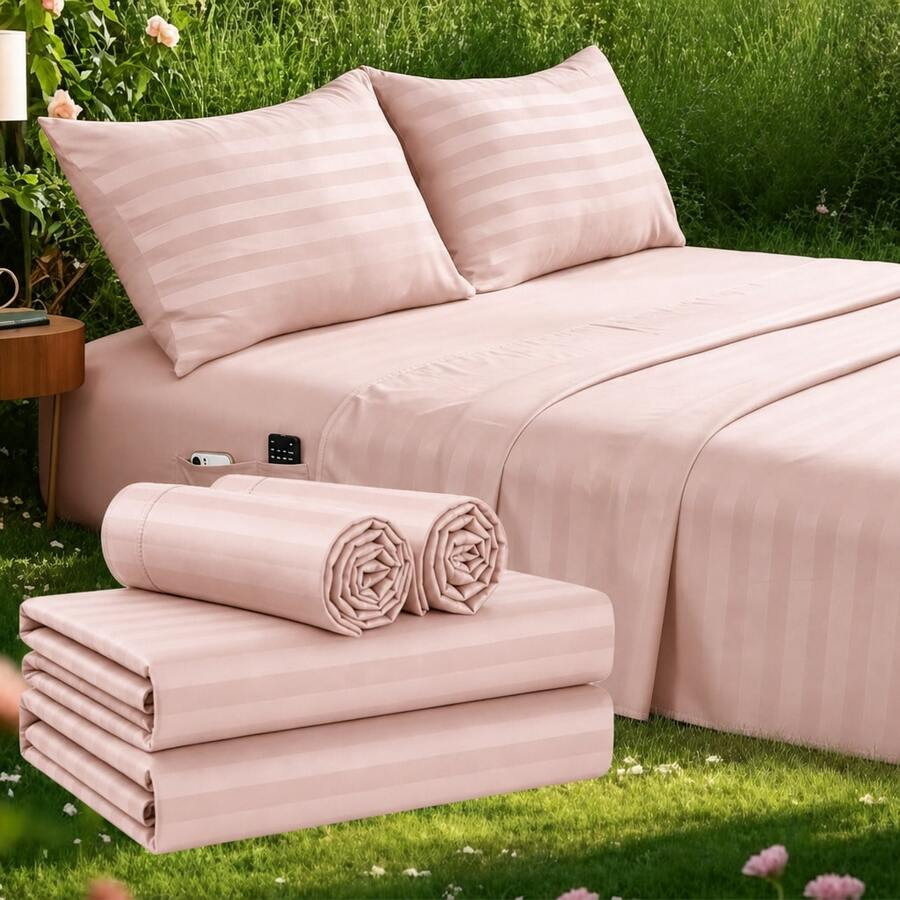 Set Sprei Pendingin Bergaris U - Fitted Bed Sheets Deep Pocket ulasan dan harga