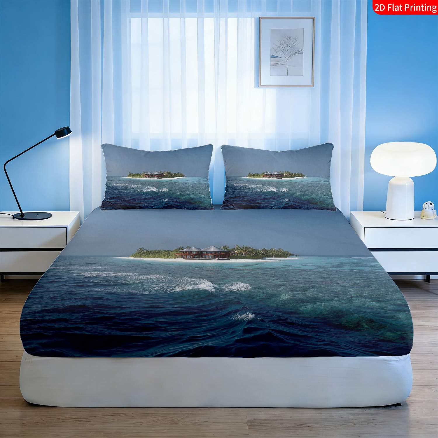 Set Sprei Pulau Tropis Motif P - Fitted Bed Sheets Deep Pocket ulasan dan harga