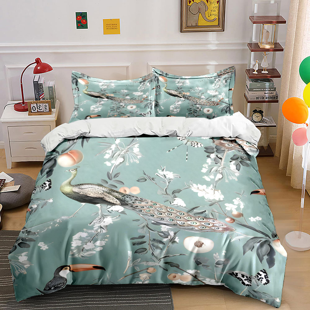 Set Sprei Motif Bunga Peacock  - Aesthetic Floral Duvet Cover ulasan dan harga