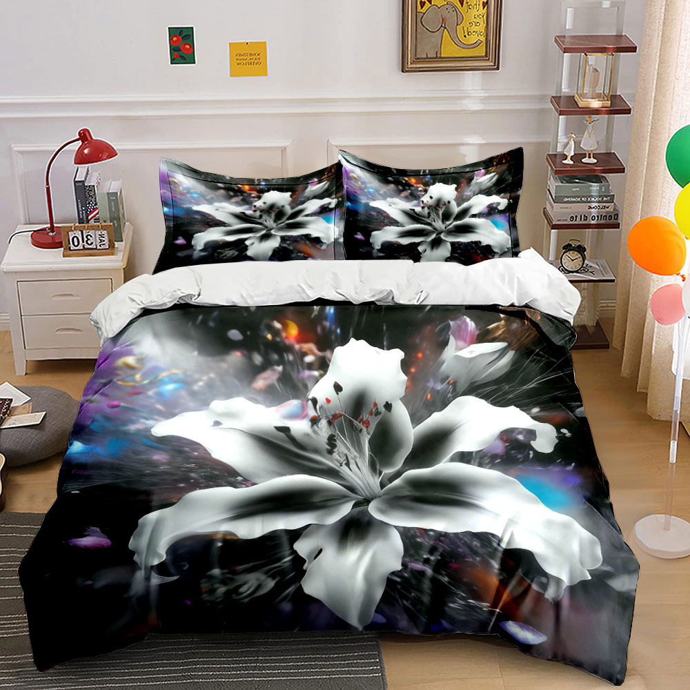 Set Sprei Bunga Lily Putih Abs - Aesthetic Floral Duvet Cover ulasan dan harga