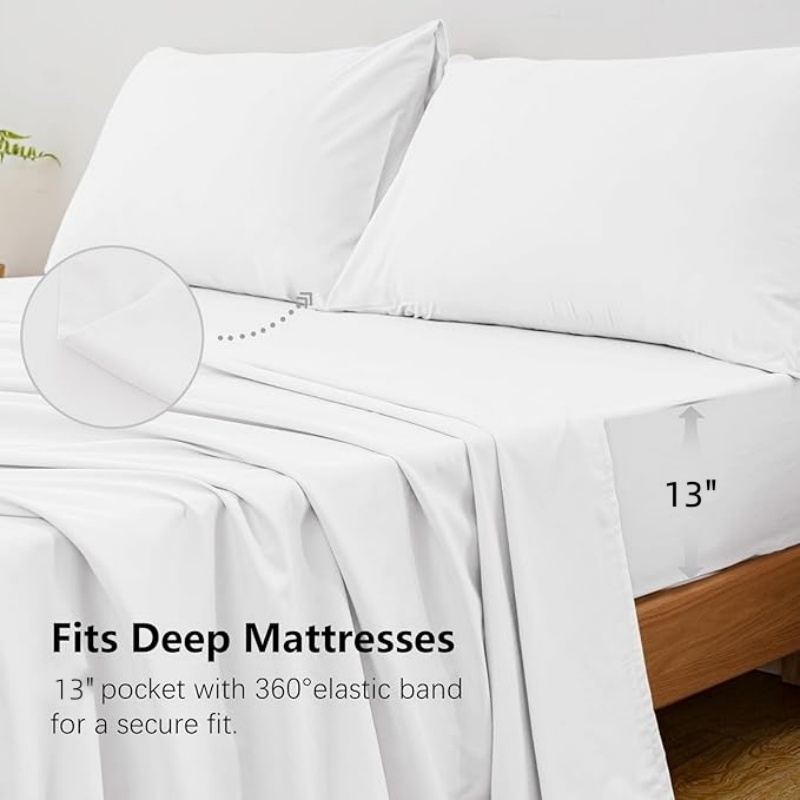 4Pcs Set Sprei Ukuran King 100 - Fitted Bed Sheets Deep Pocket ulasan dan harga