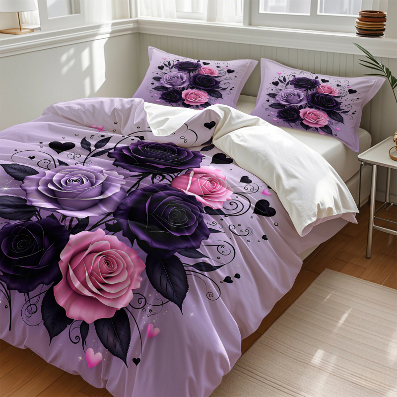 Set Penutup Selimut Hati Mawar - Aesthetic Floral Duvet Cover ulasan dan harga